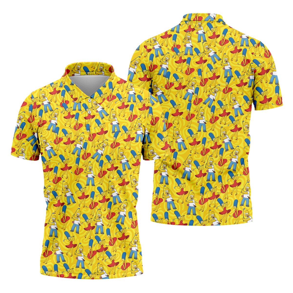 Funny Cartoon Couple Golf Pattern Polo Shirt, Mens Golf Polo, Golf Apparel For Men