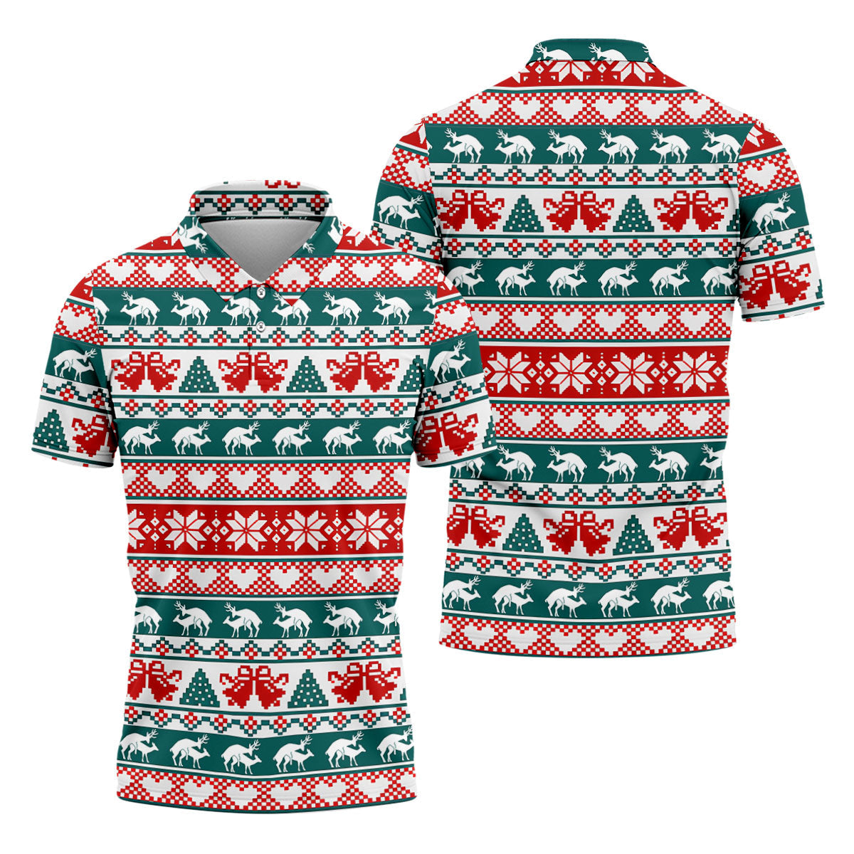 Christmas Reindeer Bells Snowflake Golf Polo Shirt, Mens Golf Shirts, Polo Shirts For Men