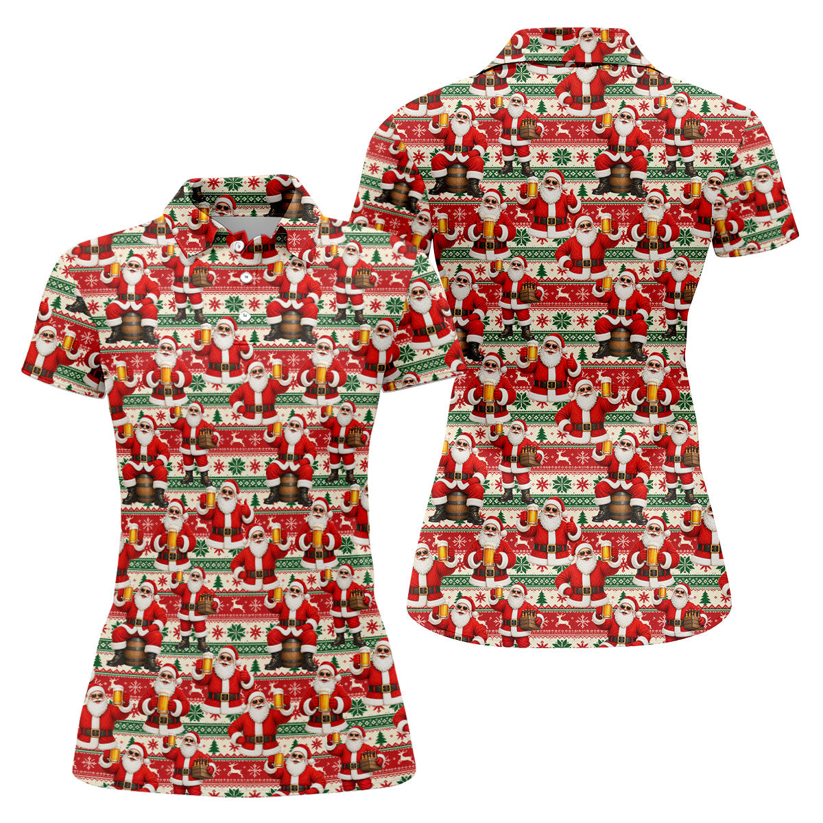 Funny Santa Beer Ugly Sweater Christmas Golf Shirt, Womens Golf Tops, Golf Polo For Women