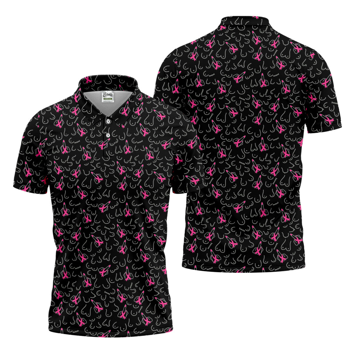 Breast Cancer Ribbon Middle Finger Polo Shirt, Mens Polo Shirts, Men's Golf Shirt