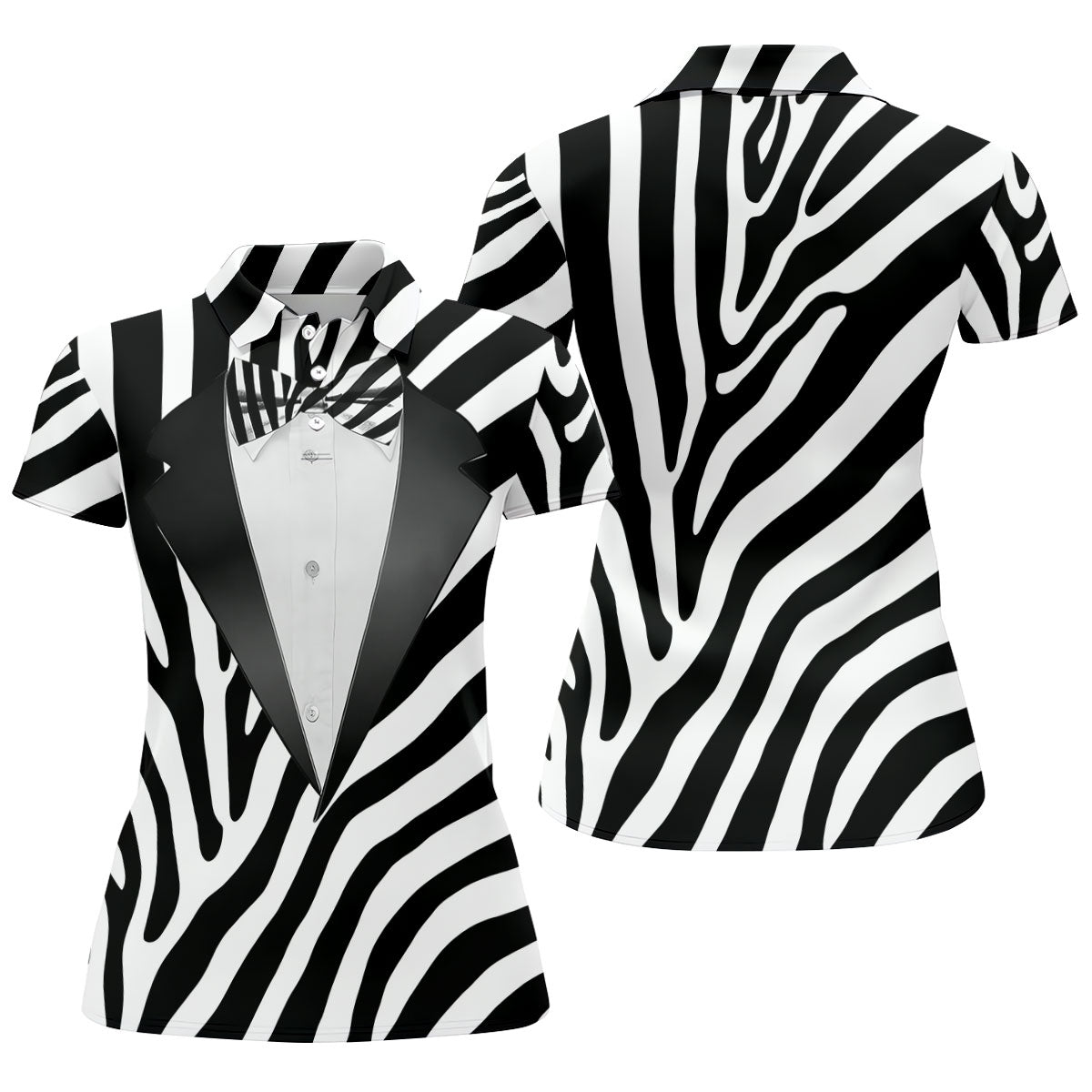 Zebra Pattern Funny Costume Hawaiian Golf Shirt, Ladies Golf Tops, Golf Shirt For Women