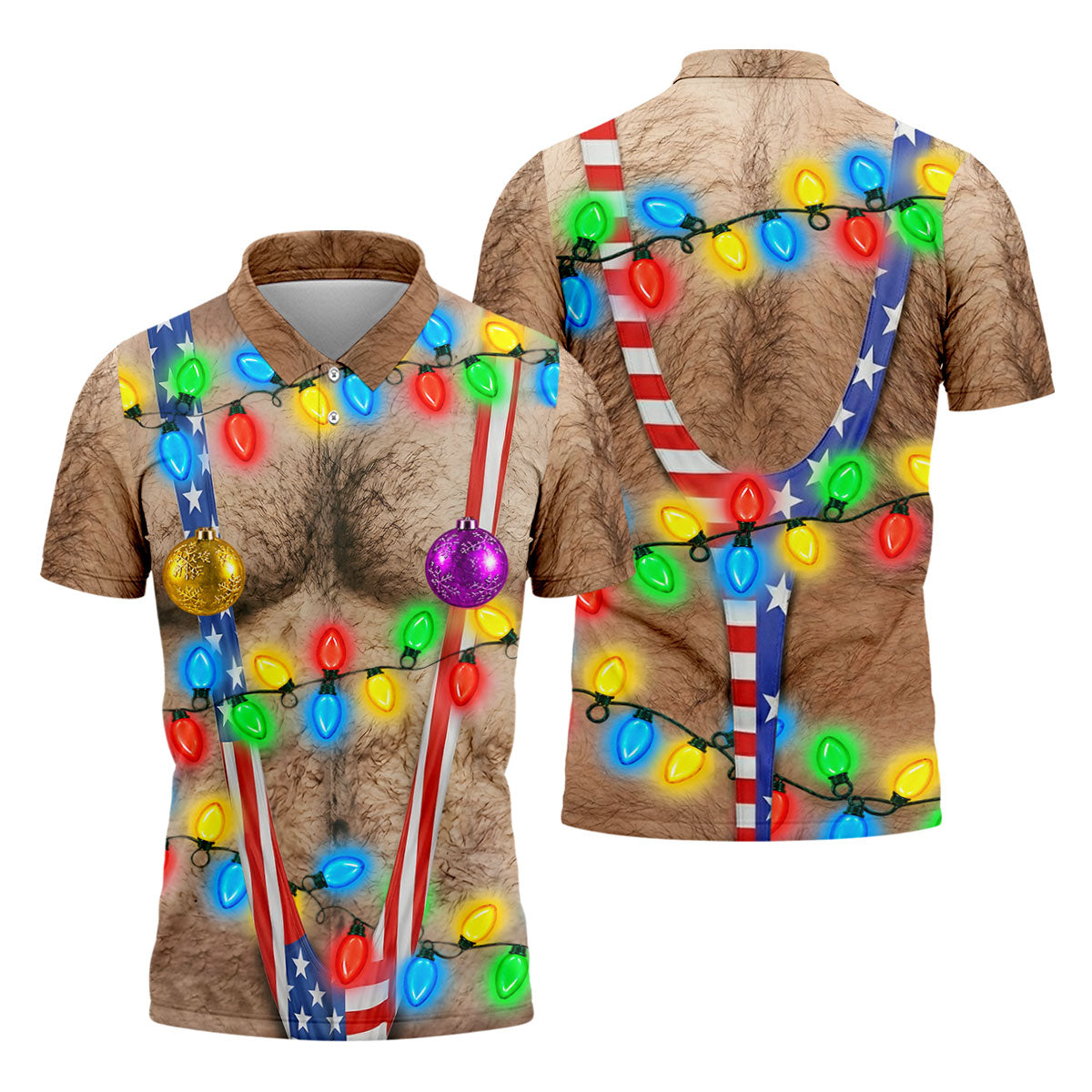 Christmas Lights Suspenders Polo Shirt, Golf Polo Shirts For Men, Mens Golf Shirts