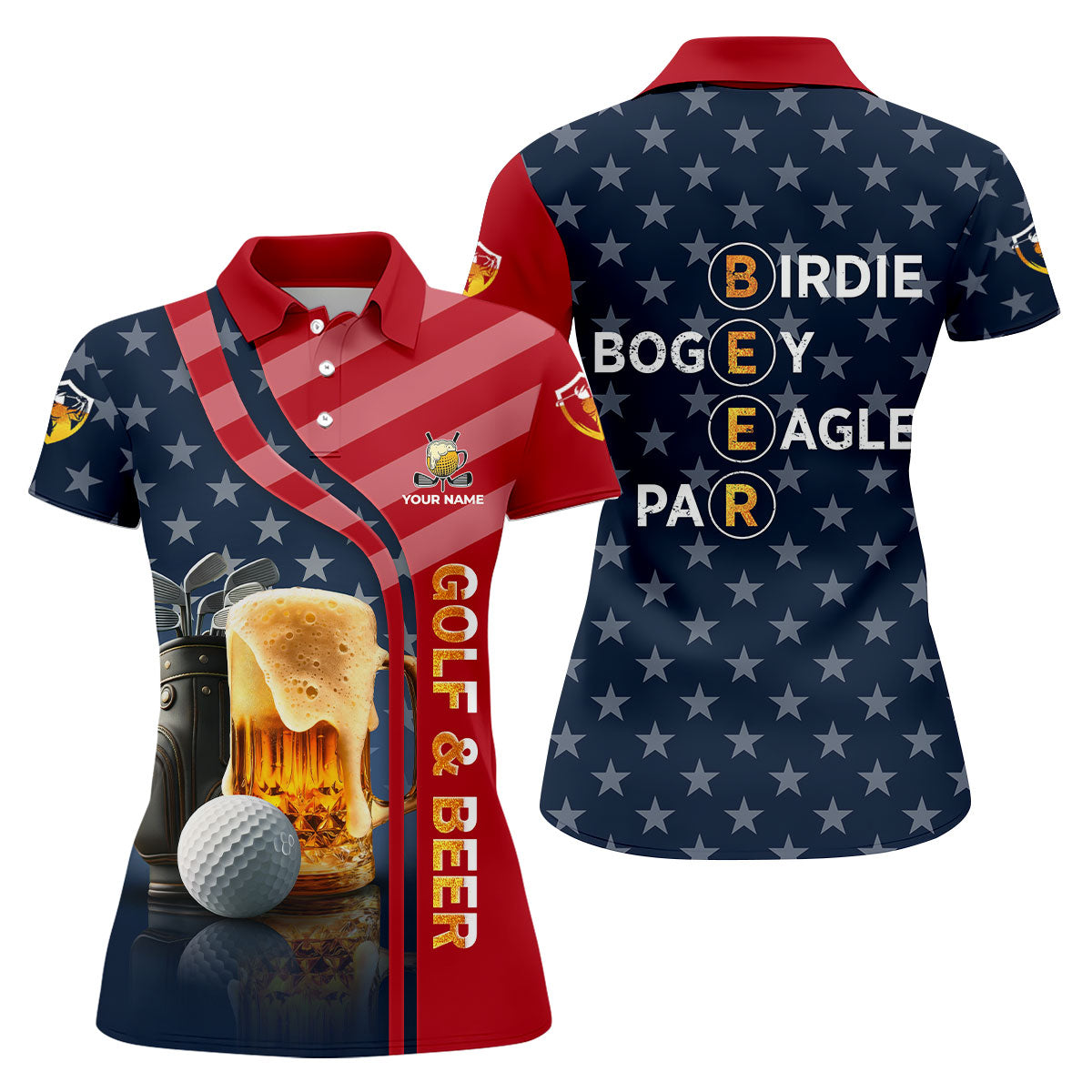 Funny Golf And Beer Patriotic 250th Golf Shirt For Women, 4th Of July Golf Shirt, Ladies Golf Shirts