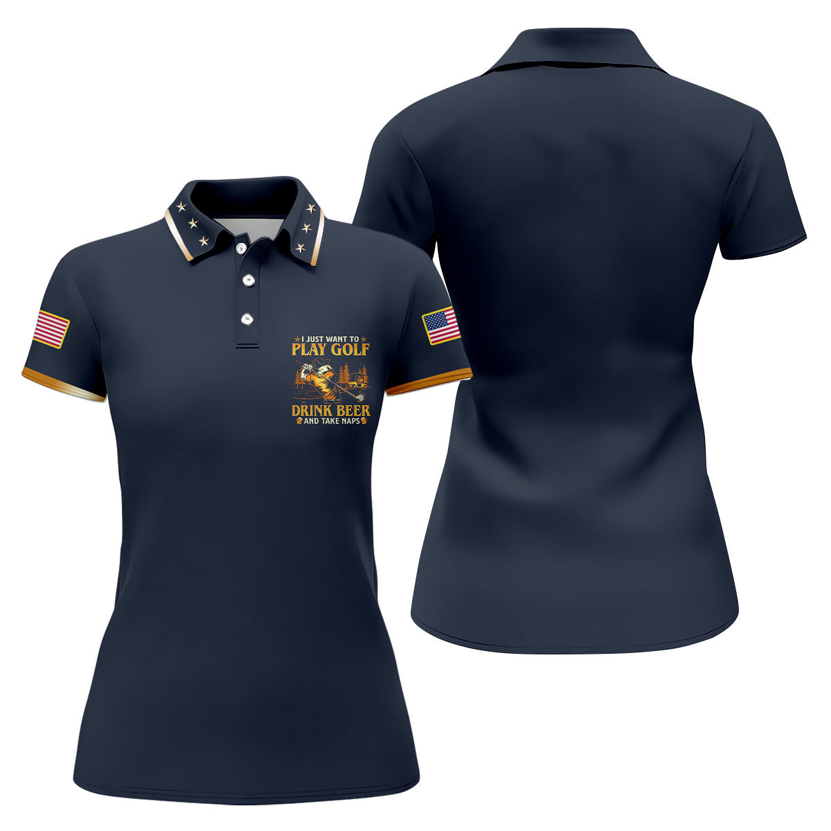 I Just Want To Play Golf Drink Beer And Take Naps Navy Golf Shirt, Fun Women's Golf Shirts