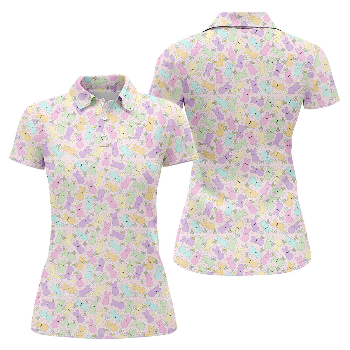 Easter Bunny Seamless Pattern Women Golf Top, Fun Women's Golf Shirts, Cute Golf Outfit, Ladies Golf Shirts