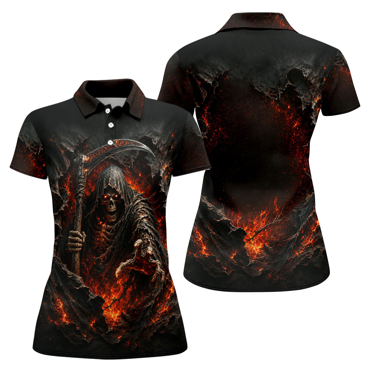 Halloween Grim Reaper Horror Character Polo Shirt, Womens Golf Tops, Hawaiian Golf Shirt