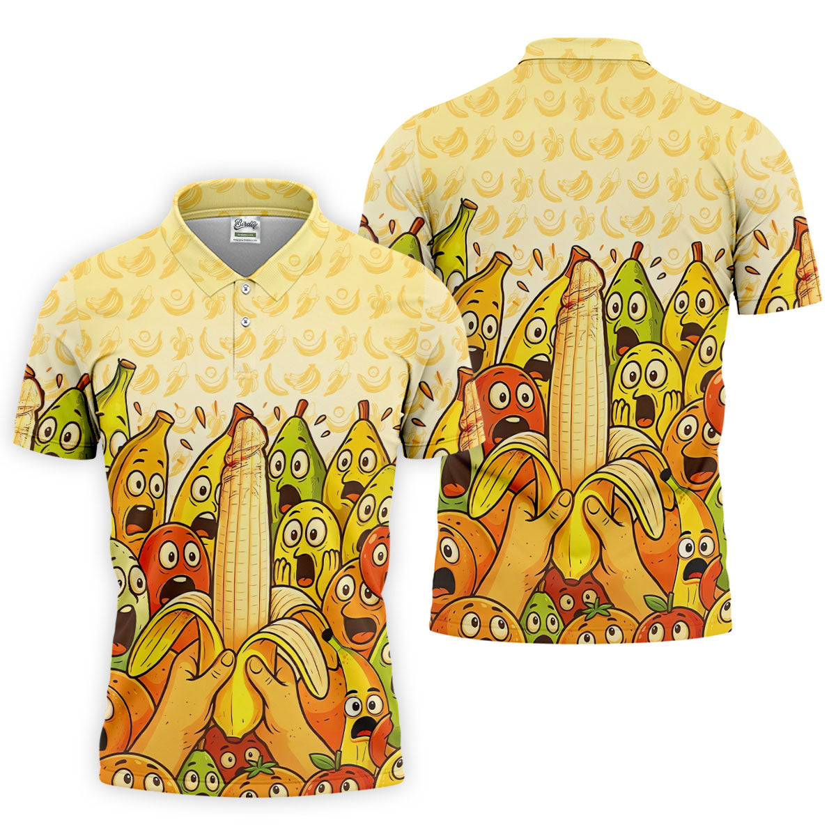 Funny Banana Fruit Cartoon Pattern Polo Shirt, Mens Golf Polo, Golf Shirts For Men