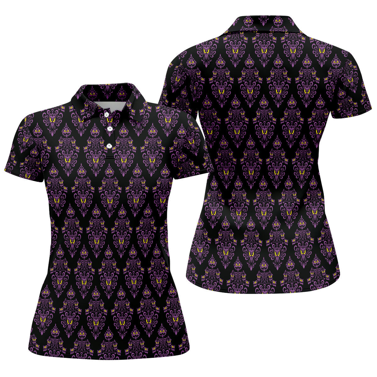 Purple Haunted Demon Faces Halloween Polo Shirt, Printed Golf Shirt, Women’s Golf Apparel