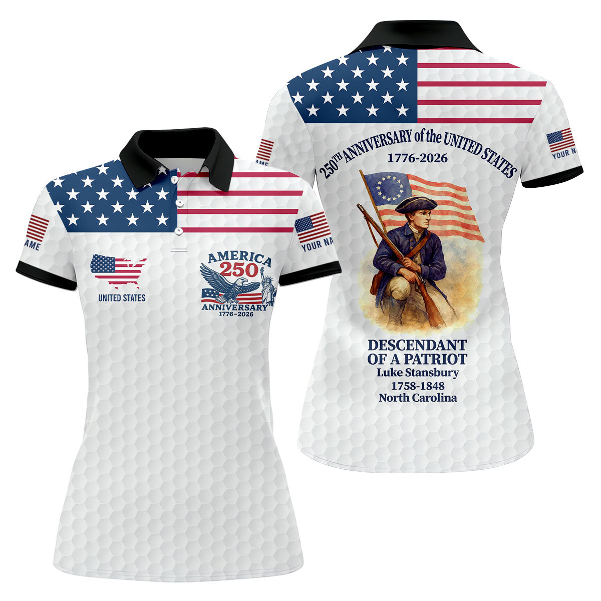 Descendant Of A Patriot Black Collar Golf Shirt For Women, Patriotic 4th Of July Golf Shirt