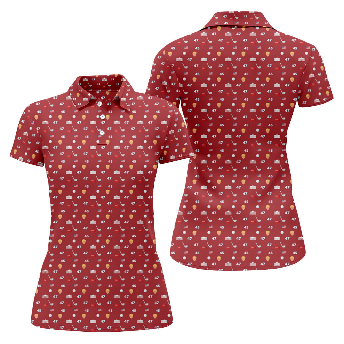 45 47 US Flag Pattern Red Golf Shirt, Funny Golf Shirt, Women's Golf Tops, Ladies Golf Shirts