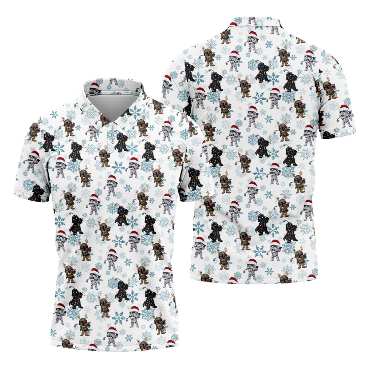 Christmas Space Characters Pattern Polo Shirt, Mens Golf Shirts, Golf Polo Shirts For Men