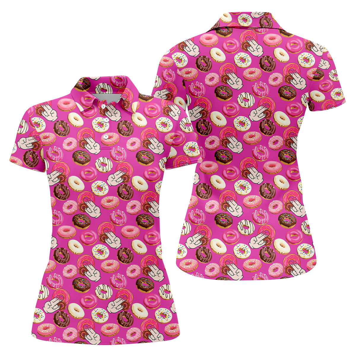 Funny Donut Adult Humor Pink Golf Shirt, Fun Women's Golf Shirts, Women's Golf Tops, Ladies Golf Shirts