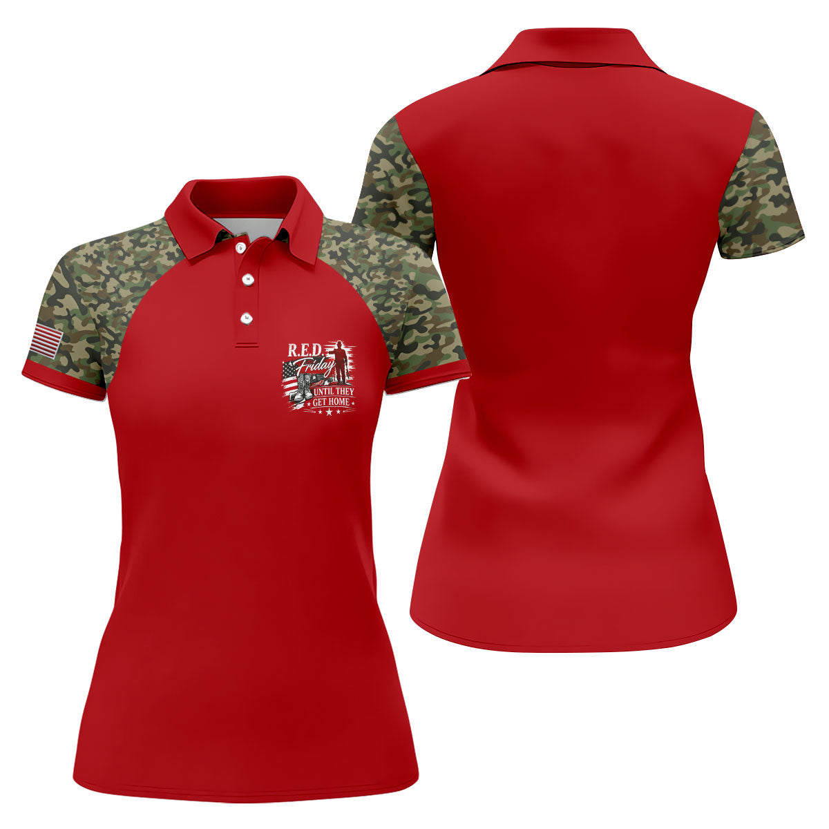 RED Friday Untill They Get Home Red Camo Golf Shirt, Veteran Memorial 250 Years Golf Shirt For Women