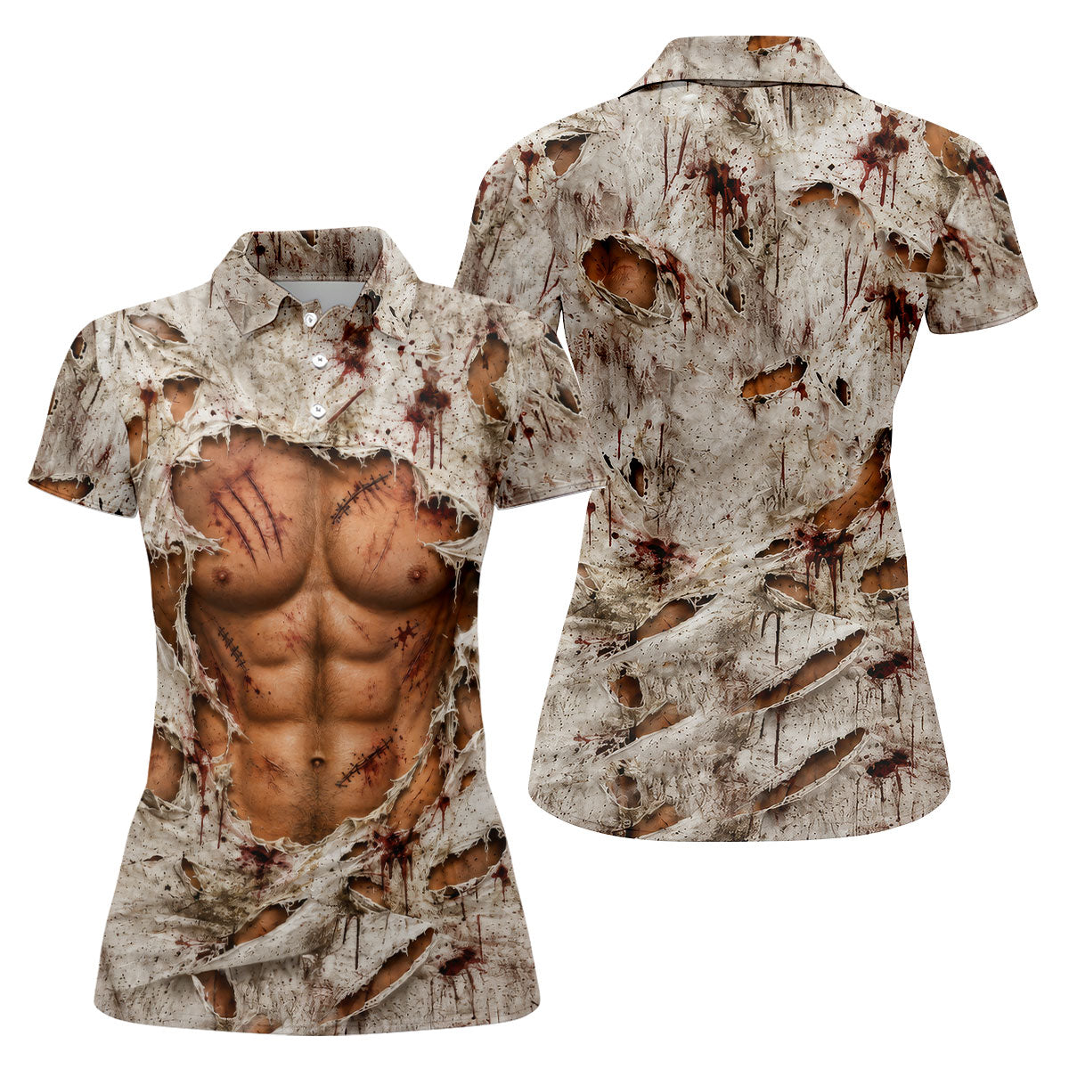 Torn Shirt Muscle Chest Illusion Halloween Polo Shirt, Ladies Golf Shirt, Womens Golf Tops