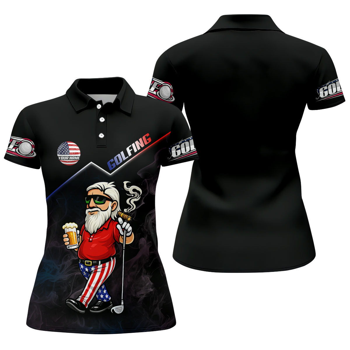 Patriotic Man Golf And Beer Custom Name Funny 4th Of July Golf Shirt, 250th Anniversary Golf Shirt For Women