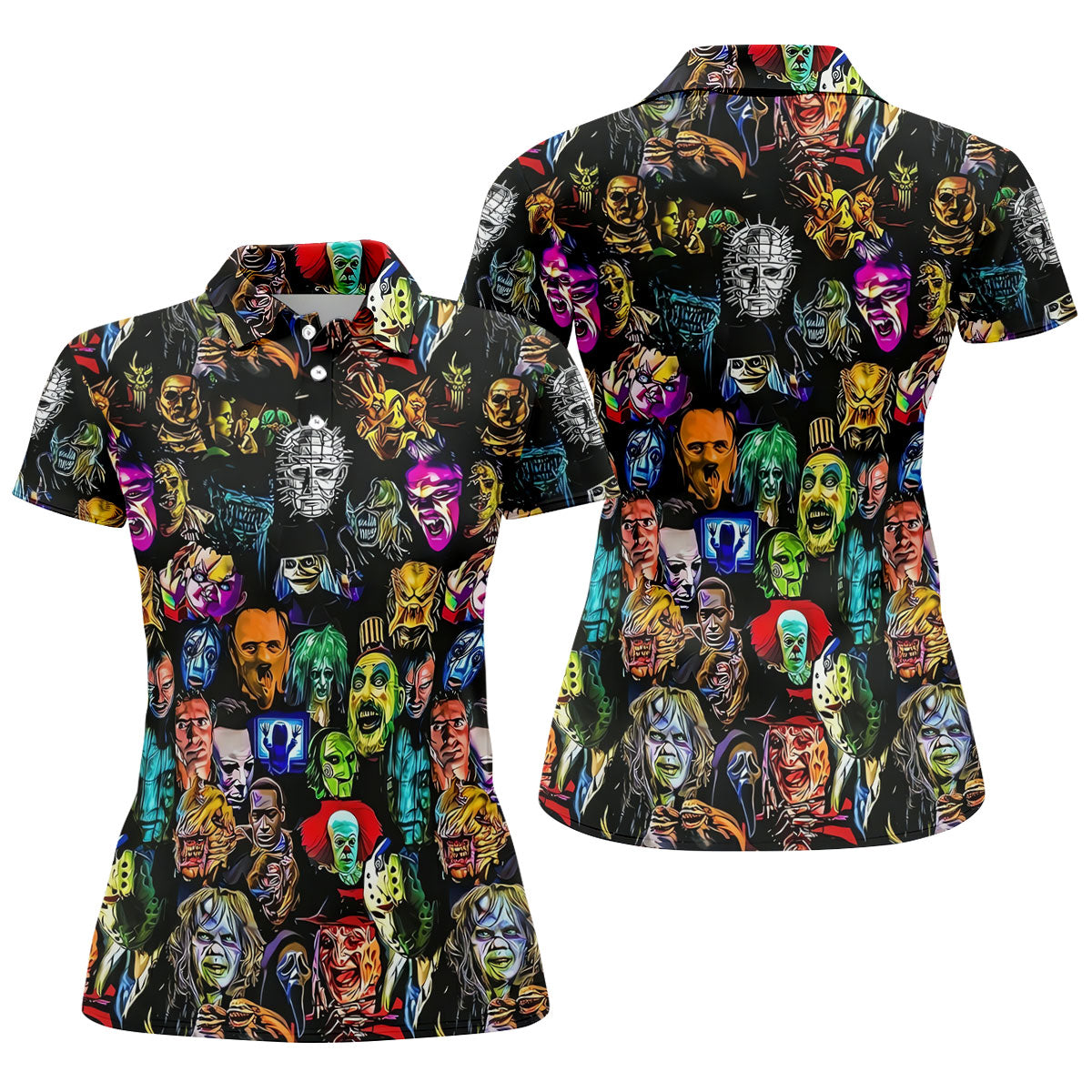 Halloween Horror Character Hawaiian Golf Shirt, Women’s Golf Polo, Golf Shirts For Women