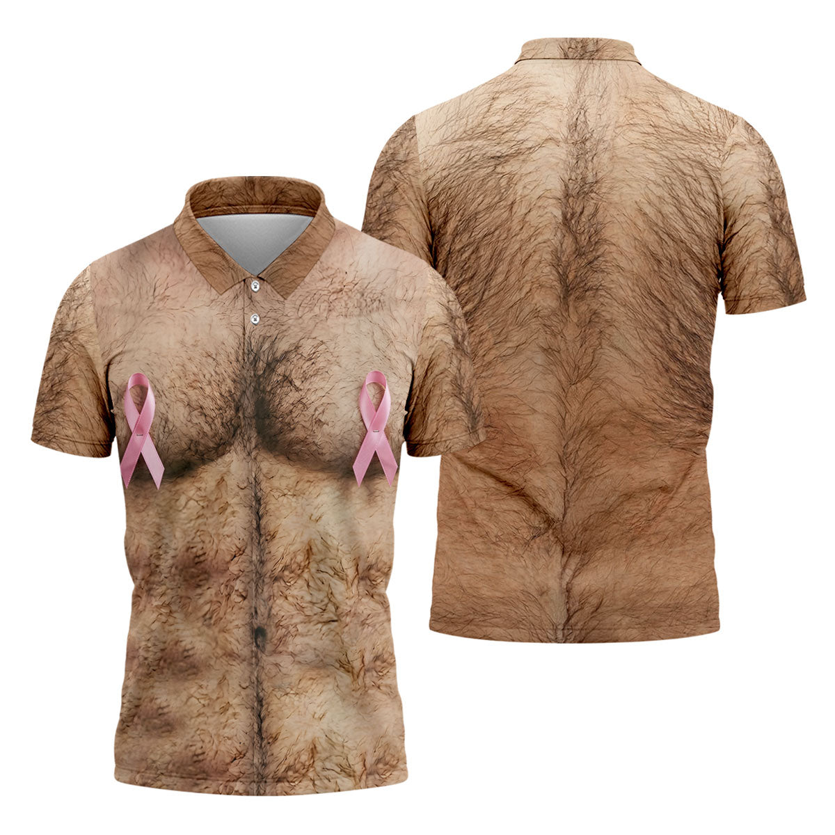 Pink Ribbon Hairy Chest Breast Cancer Golf Shirt, Mens Golf Polo, Golf Apparel For Men