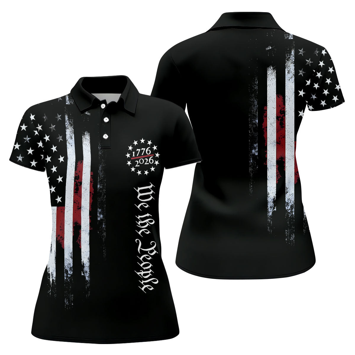 We The People 250 Years Black Vintage Golf Shirt, Patriotic 4th Of July Golf Shirt For Women