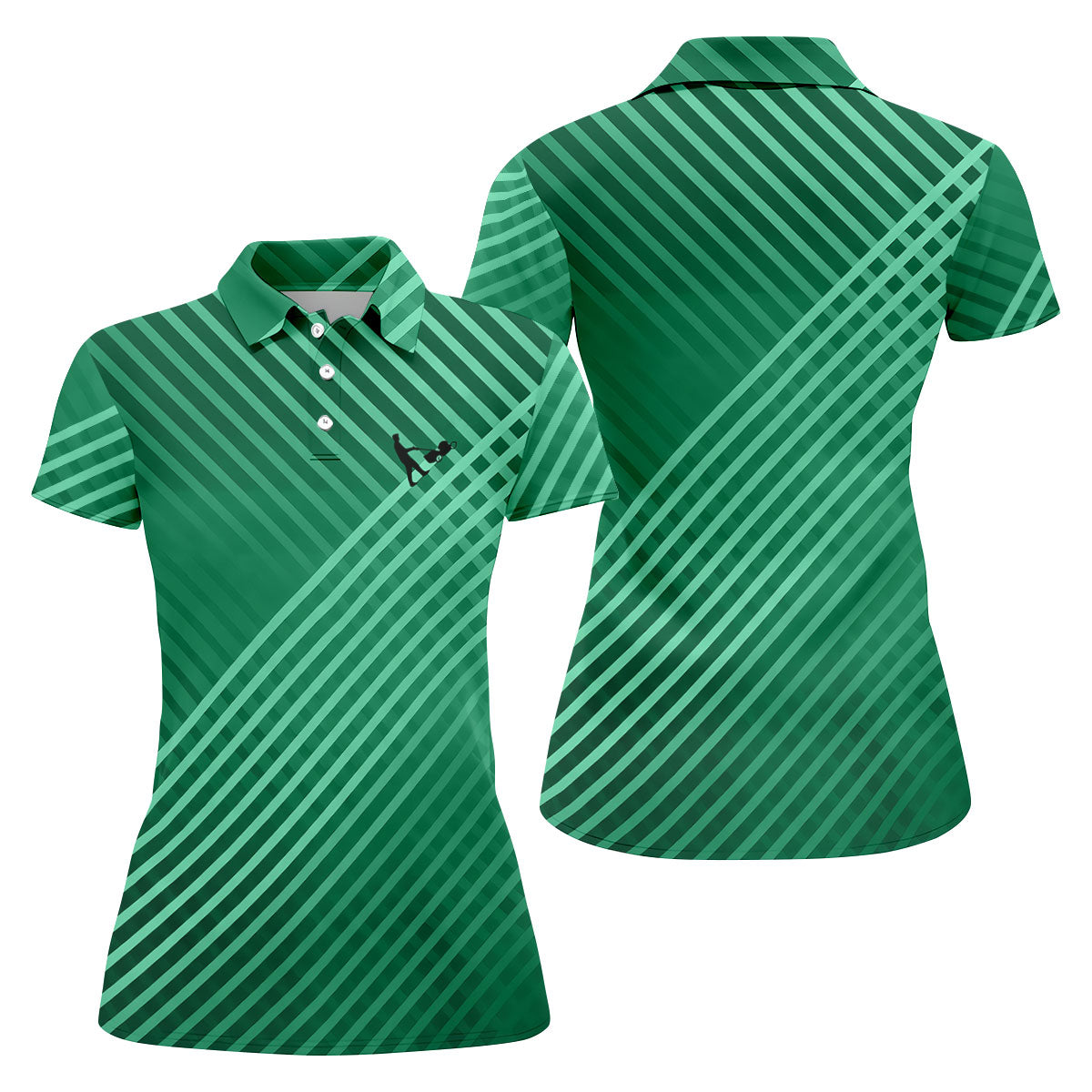 Green And White Striped Pattern Women's Golf Tops, Performance Golf Shirt, Ladies Golf Shirts