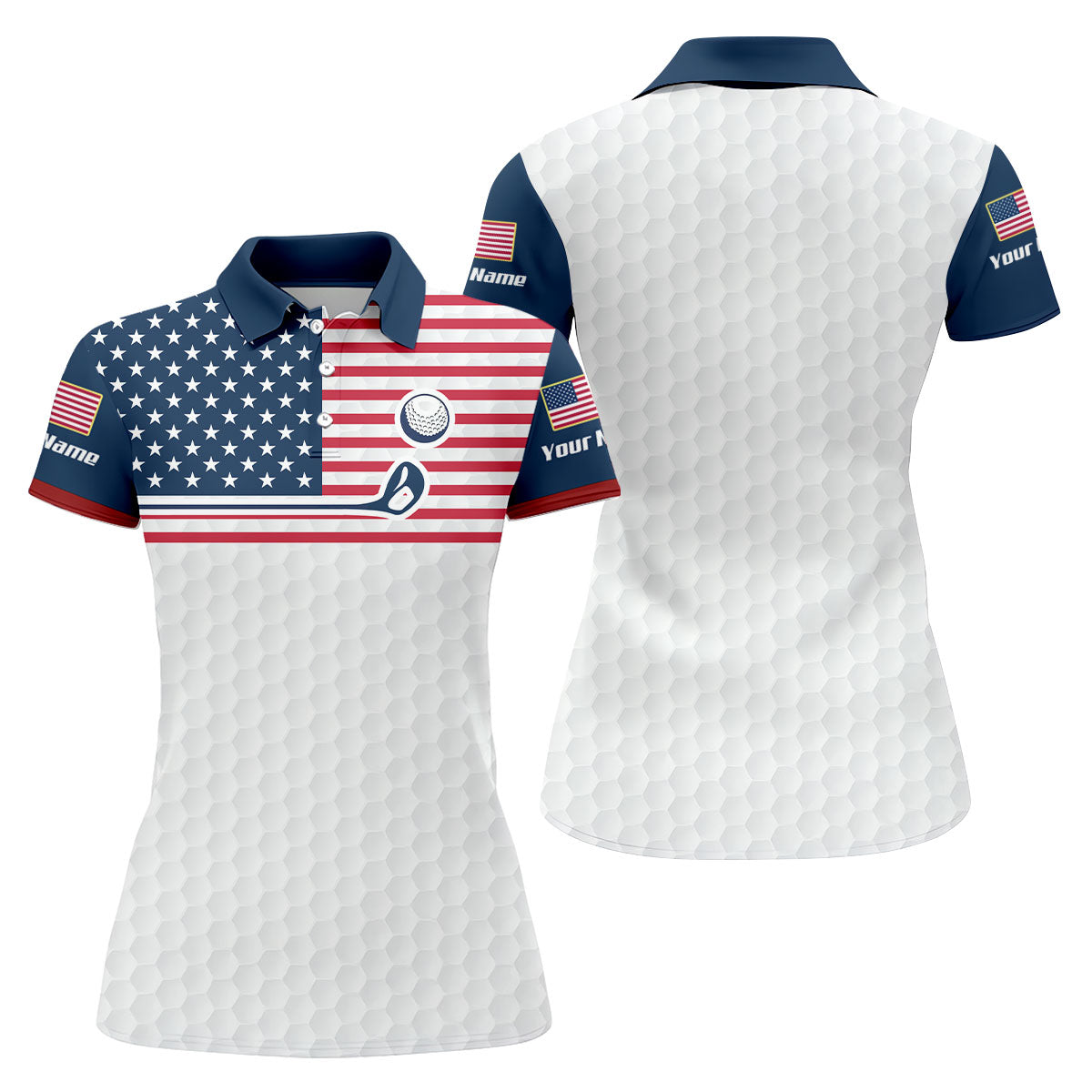 Patriot American Flag Golf Club Golf Ball Pattern Women's Golf Tops, 250th Anniversary Patriotic Golf Shirt
