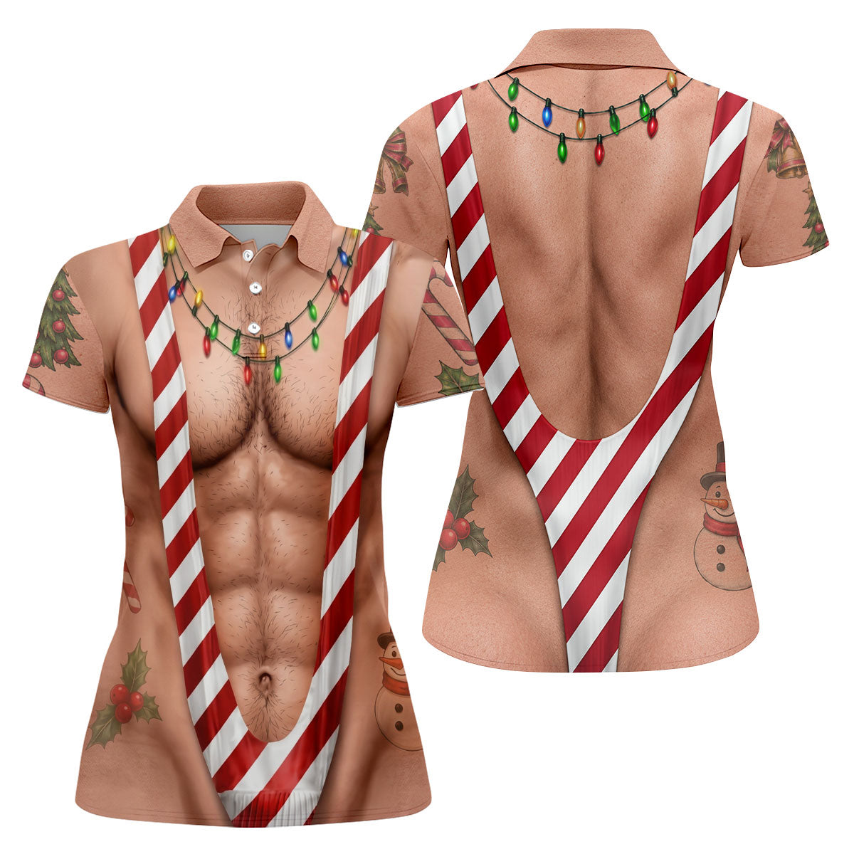 Funny Christmas Candy Cane Suspenders Polo Shirt, Women's Golf Tops, Ladies Golf Shirts