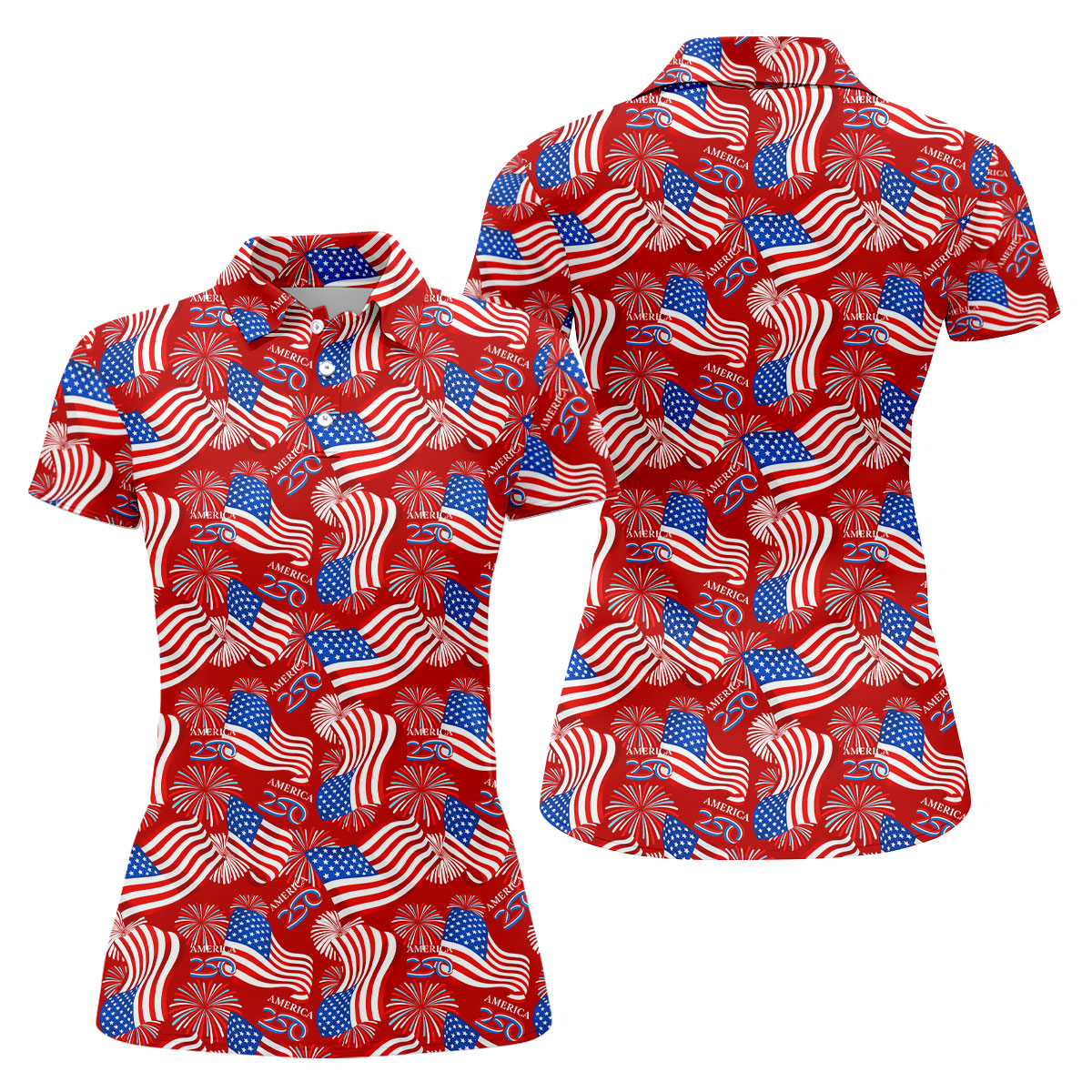 America 250 Anniversary Patriot Flag Red Golf Shirt, Women's Golf Tops, Ladies Golf Shirt