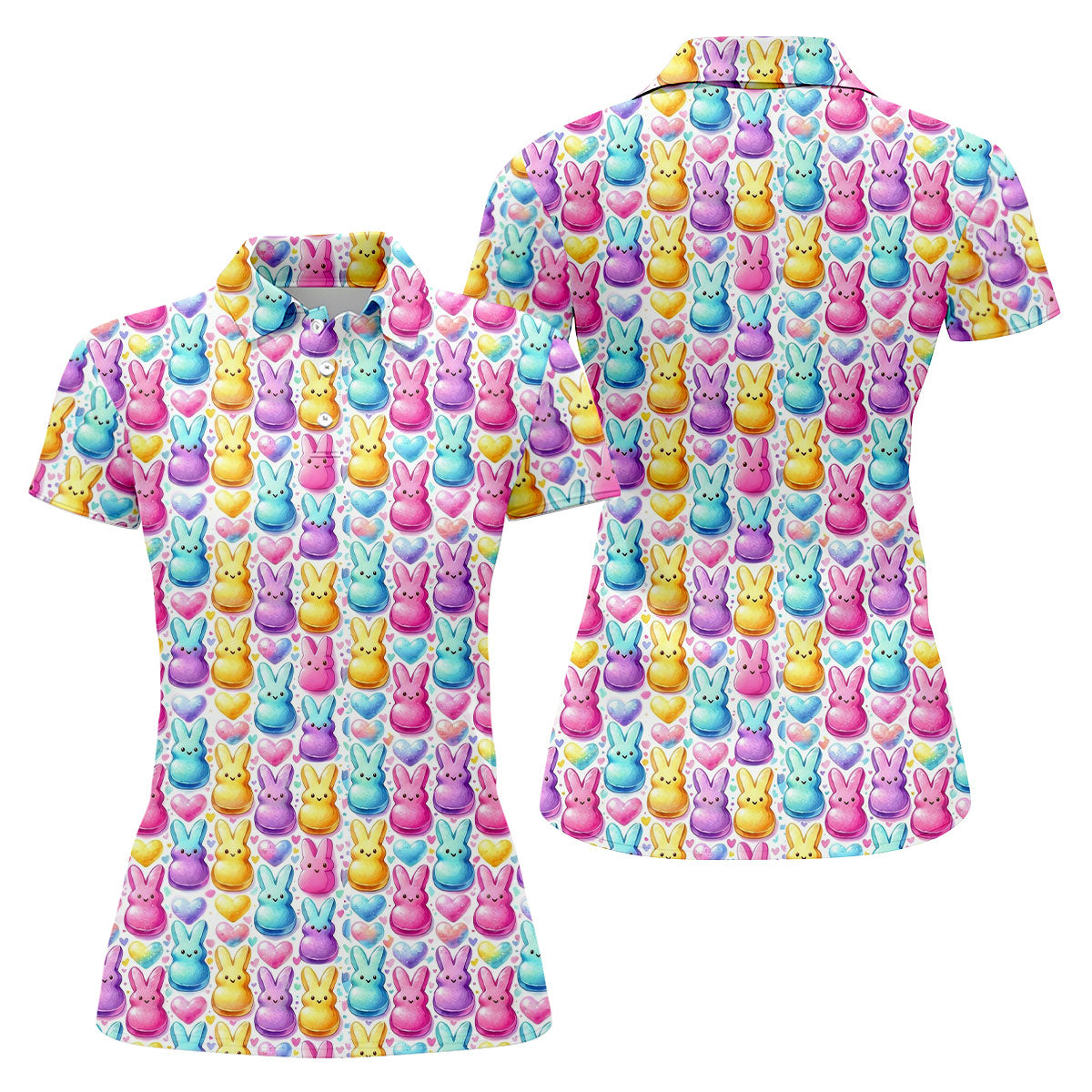 Easter Bunny Jelly Effect Seamless Pattern Women Golf Top, Fun Women's Golf Shirts, Ladies Golf Shirts