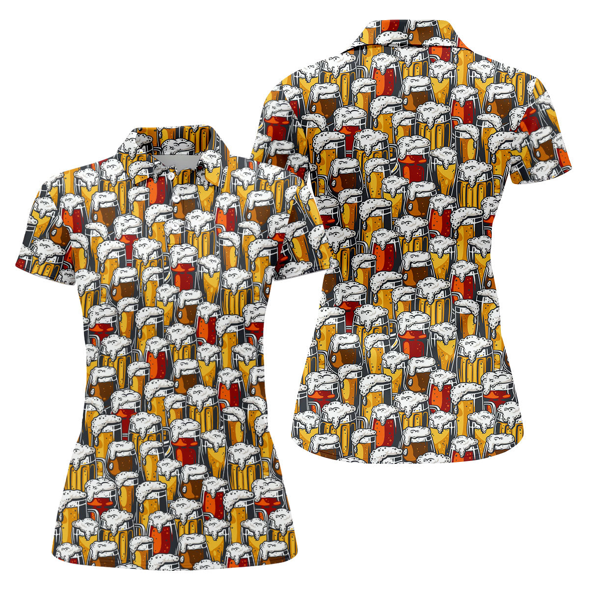 Oktoberfest Beer Glass Pattern Polo Shirt, Golf Shirts For Women, Women’s Golf Apparel