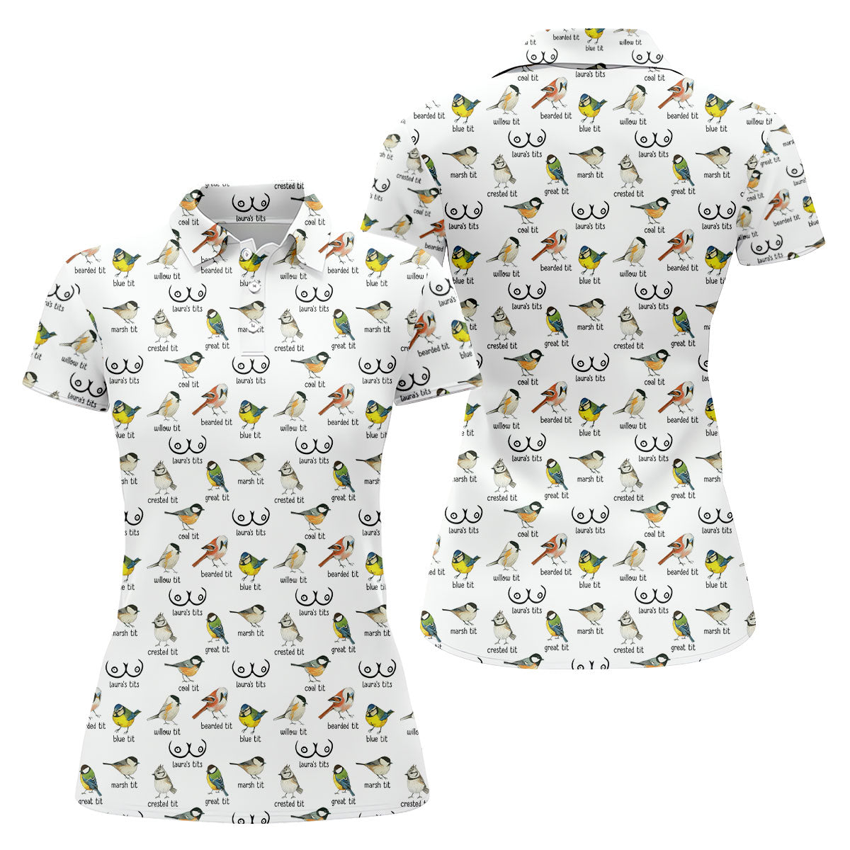 Funny Birds Adult Humor Ladies Golf Tops, Fun Women's Golf Shirts, Ladies Golf Shirt