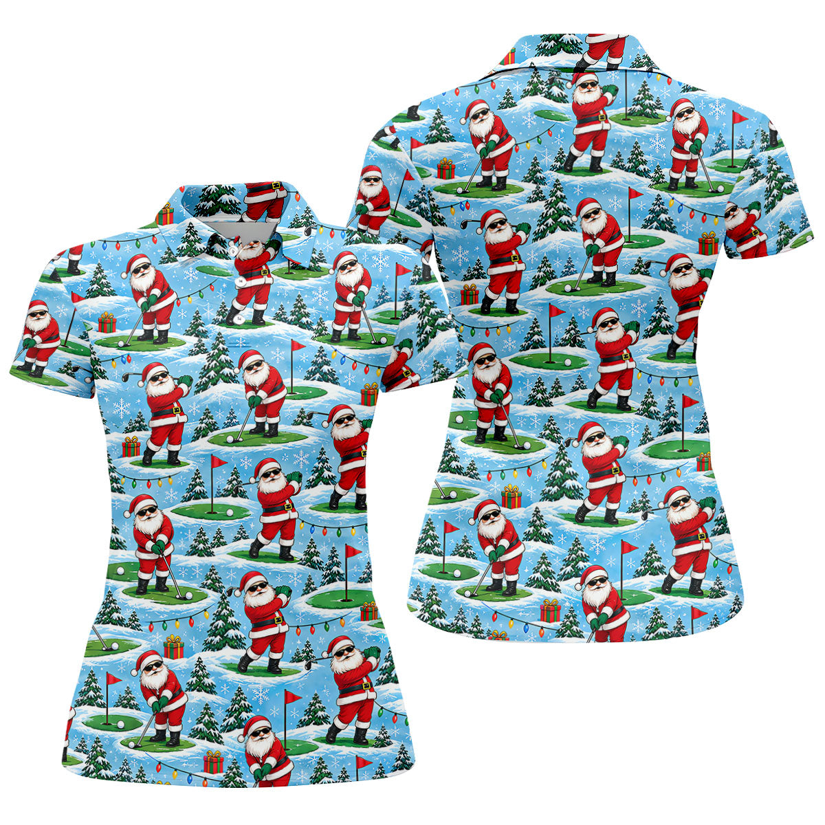 Santa Playing Golf In Snow Christmas Golf Shirt, Womens Golf Tops, Ladies Golf Shirts