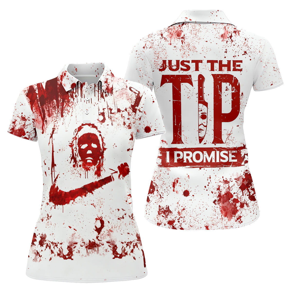 Just The Tip I Promise Halloween Horror Polo Shirt, Ladies Golf Shirts, Womens Golf Tops
