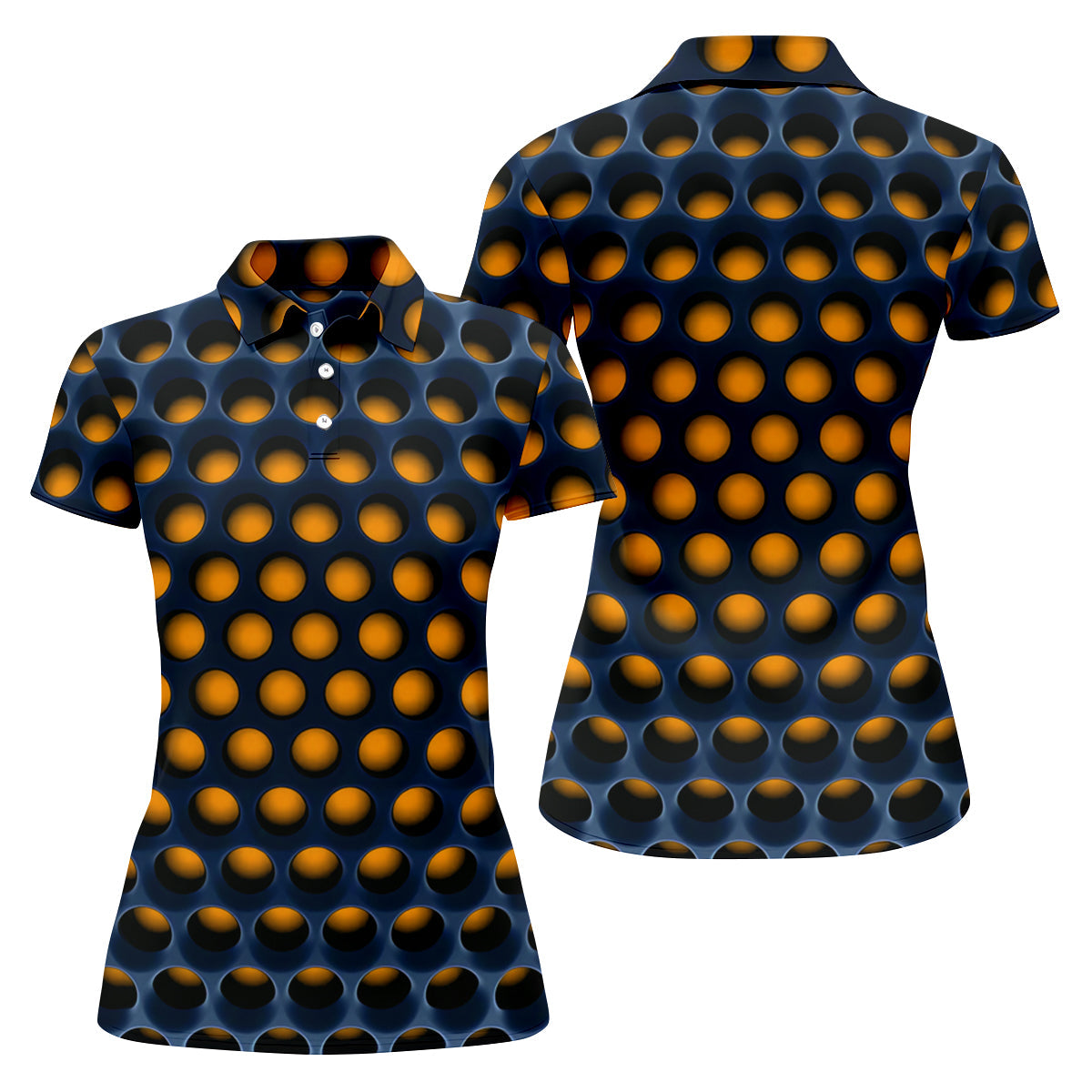 3D Effect Circular Pattern Orange Golf Shirt, Cool Golf Outfit, Women Golf Top, Ladies Golf Shirts