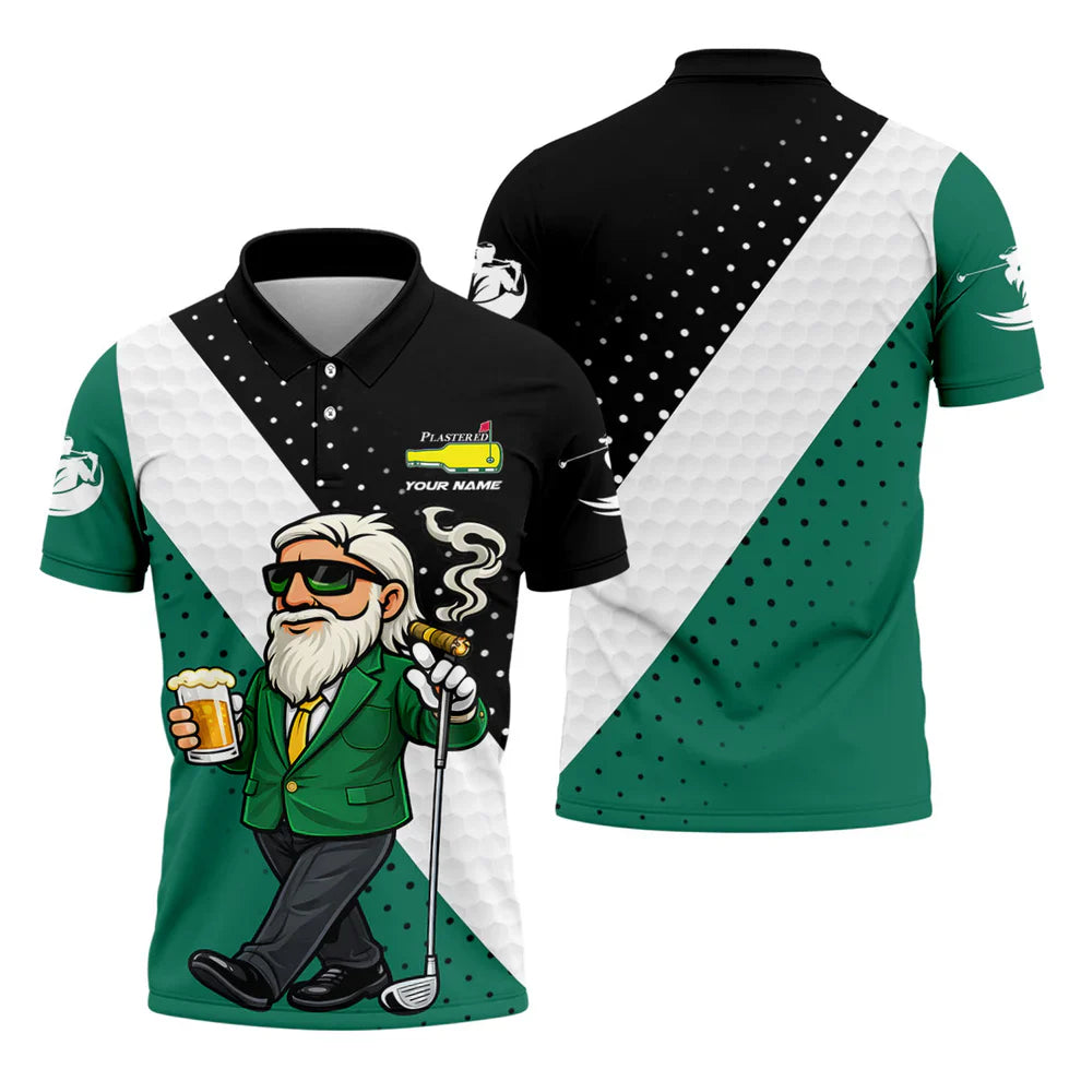 Funny Golf Polo ShirtMen - Custom Name Golfer Beer & Cigar Design - Breathable Performance Golf Shirt