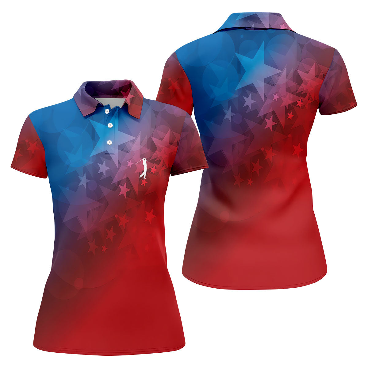 American Flag Pattern Golf Tournament Red And Blue Women Golf Top, Ladies Golf Shirts