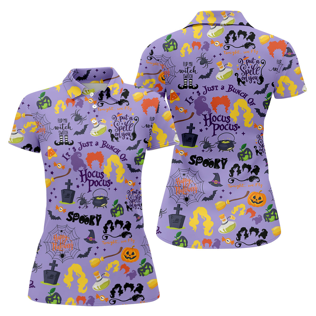 Happy Halloween Witch Spell Pattern Polo Shirt, Women's Golf Polo, Hawaiian Golf Shirt