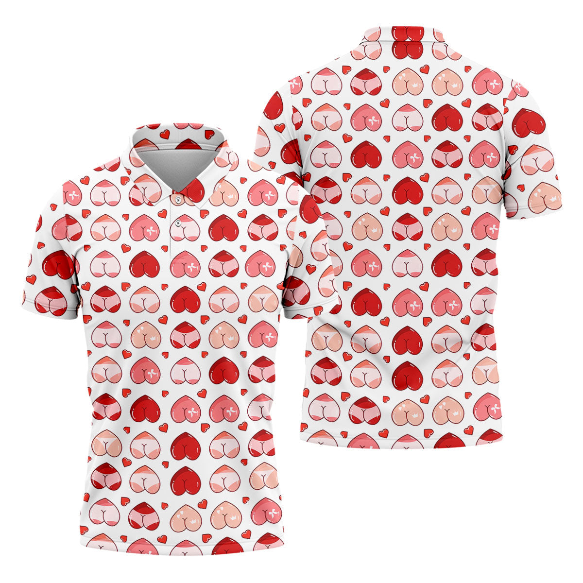 Funny Heart Butt Pattern Golf Polo Shirt, Mens Golf Shirts, Golf Apparel For Men