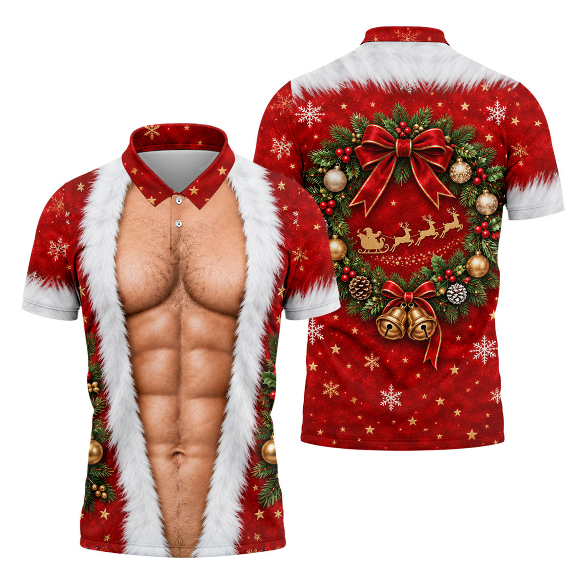 Santa Muscle Body Christmas Golf Shirt, Mens Golf Polo, Golf Shirts For Men