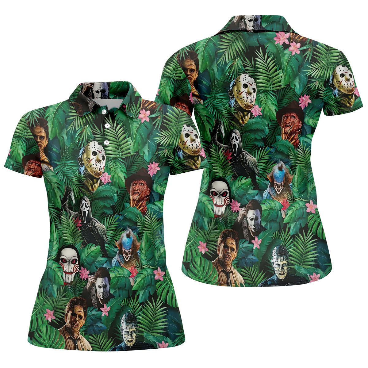 Hidden Horror Villains Jungle Hawaiian Golf Shirt, Women’s Golf Polo, Golf Shirts For Women