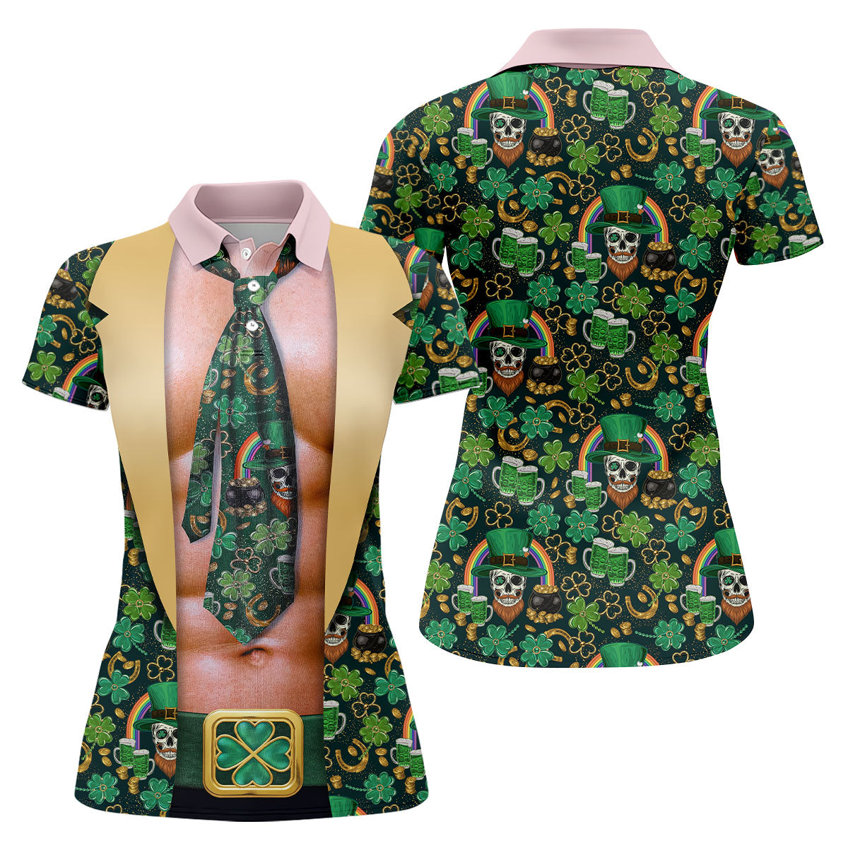 Funny Costume Shamrock St Patrick's Day Golf Shirt, Women's Golf Tops, Ladies Golf Shirts