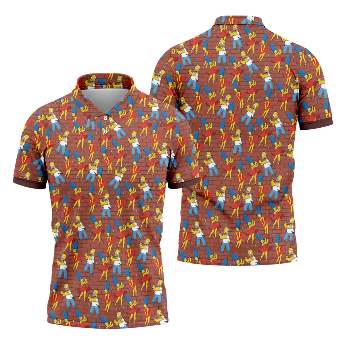 Funny Cartoon Couple Pattern Golf Polo Shirt, Mens Golf Shirts, Golf Polo Shirts For Men