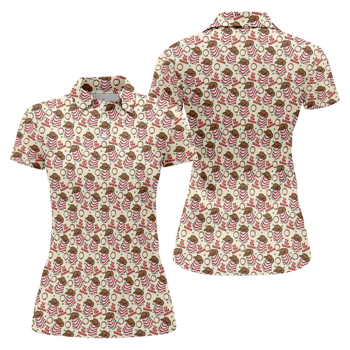 Tis The Season Western Christmas Fun Women's Golf Shirts, Ladies Golf Polos, Christmas Golf Shirt