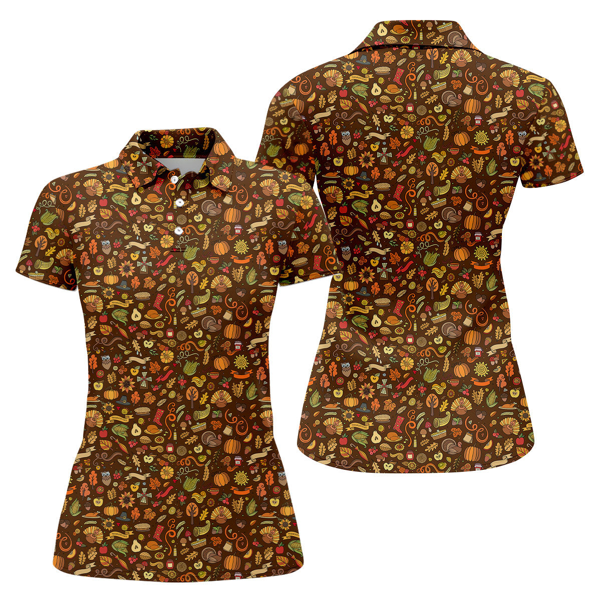Turkey Pumpkin Funny Golf Shirts Women, Brown Golf Shirt, Thanksgiving Day Gifts, Ladies Golf Polos