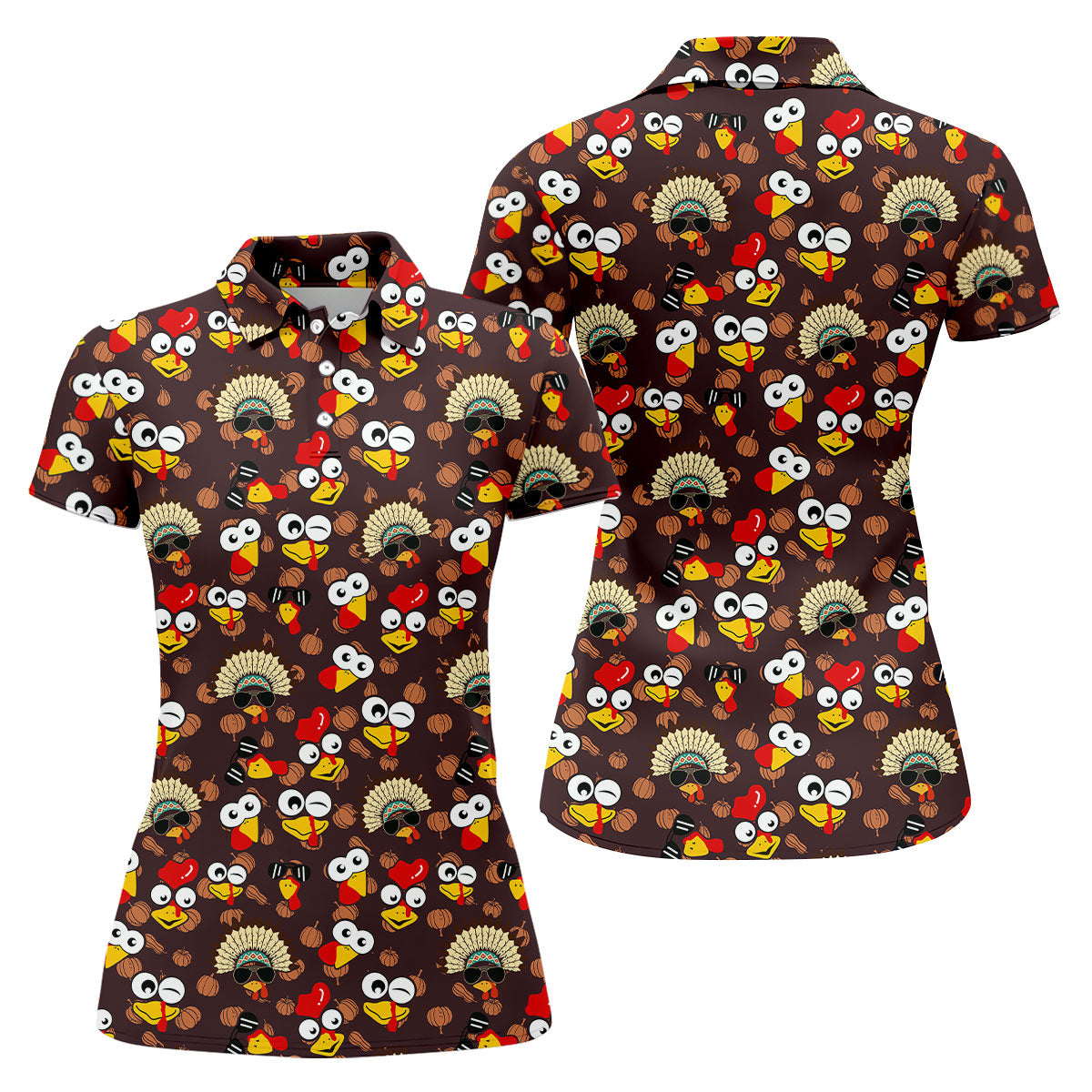 Thanksgiving Polo Golf Shirt For Women, Pumpkin Turkey Fun Women's Golf Shirts, Thanksgiving Golf Gift For Ladies