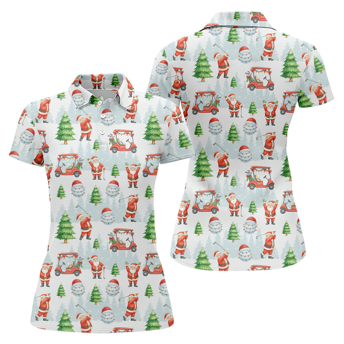 Santa Claus Golf Pose Funny Golf Shirts Women, Christmas Golf Shirt, White Polo Women, Christmas Golf Gift