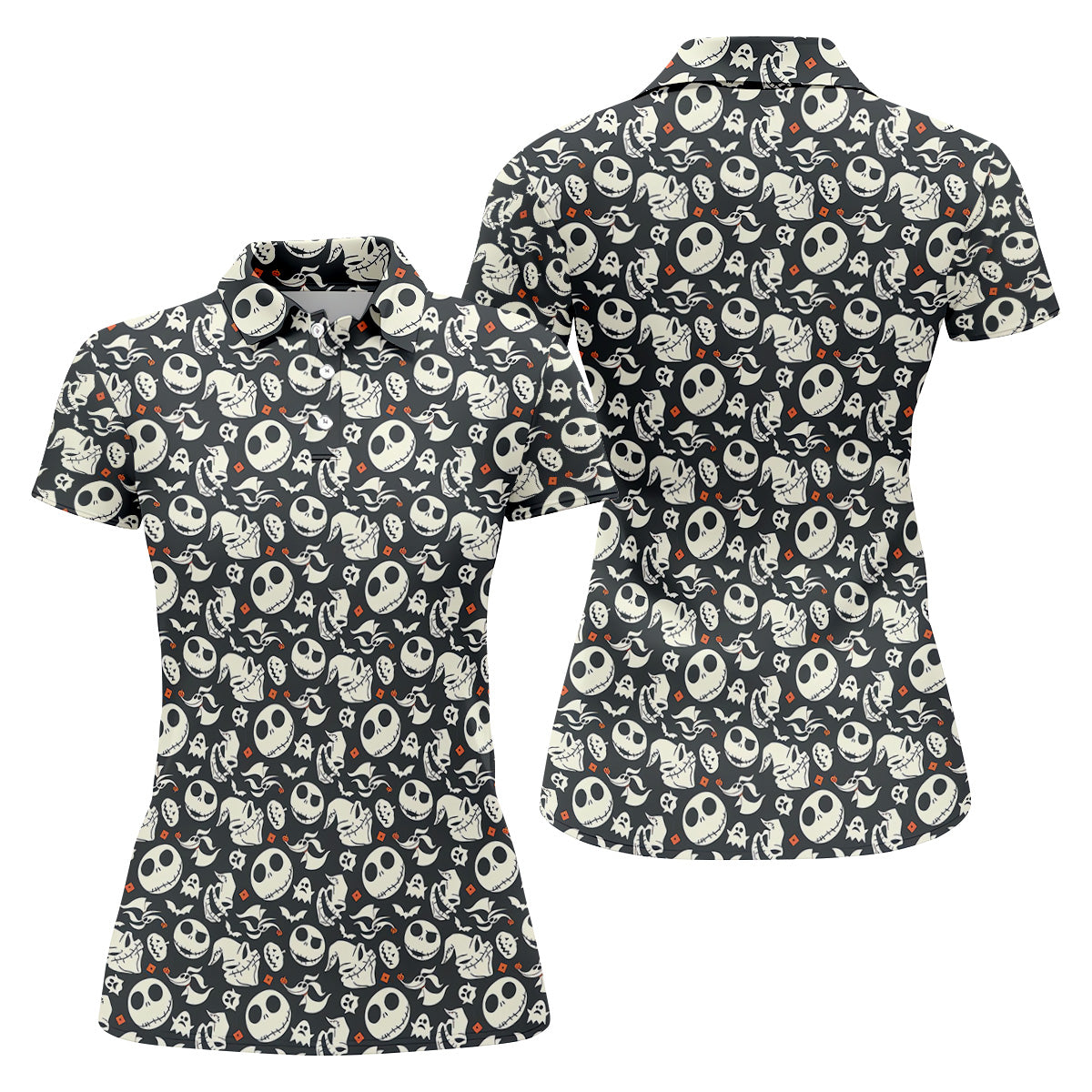 Nightmare Skull Women's Golf Tops, Horror Pattern Ladies Golf Polos, Halloween Golf Shirt