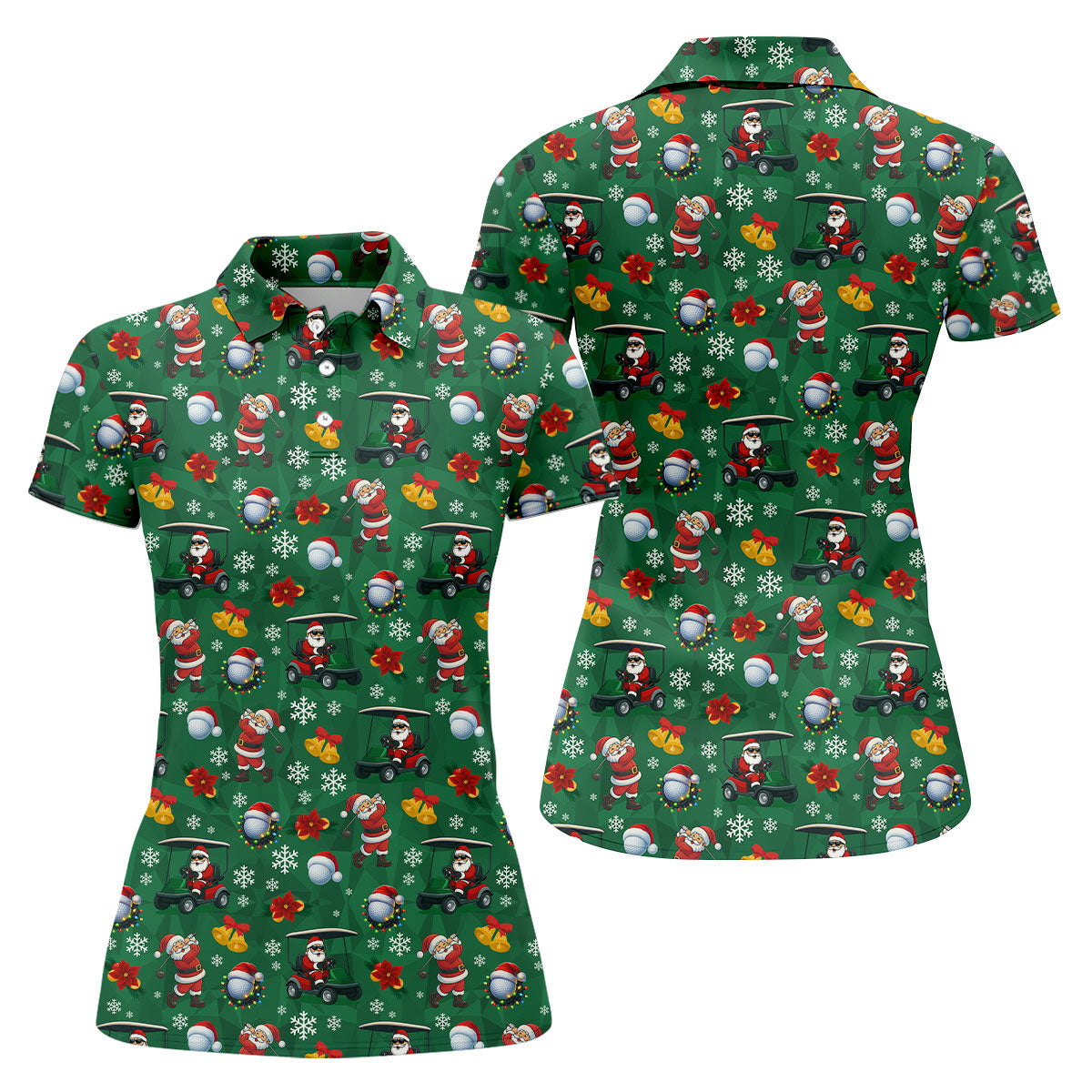 Santa Christmas Green Golf Polo, Women Golf Top, Golf Christmas Gifts, Ladies Golf Shirts