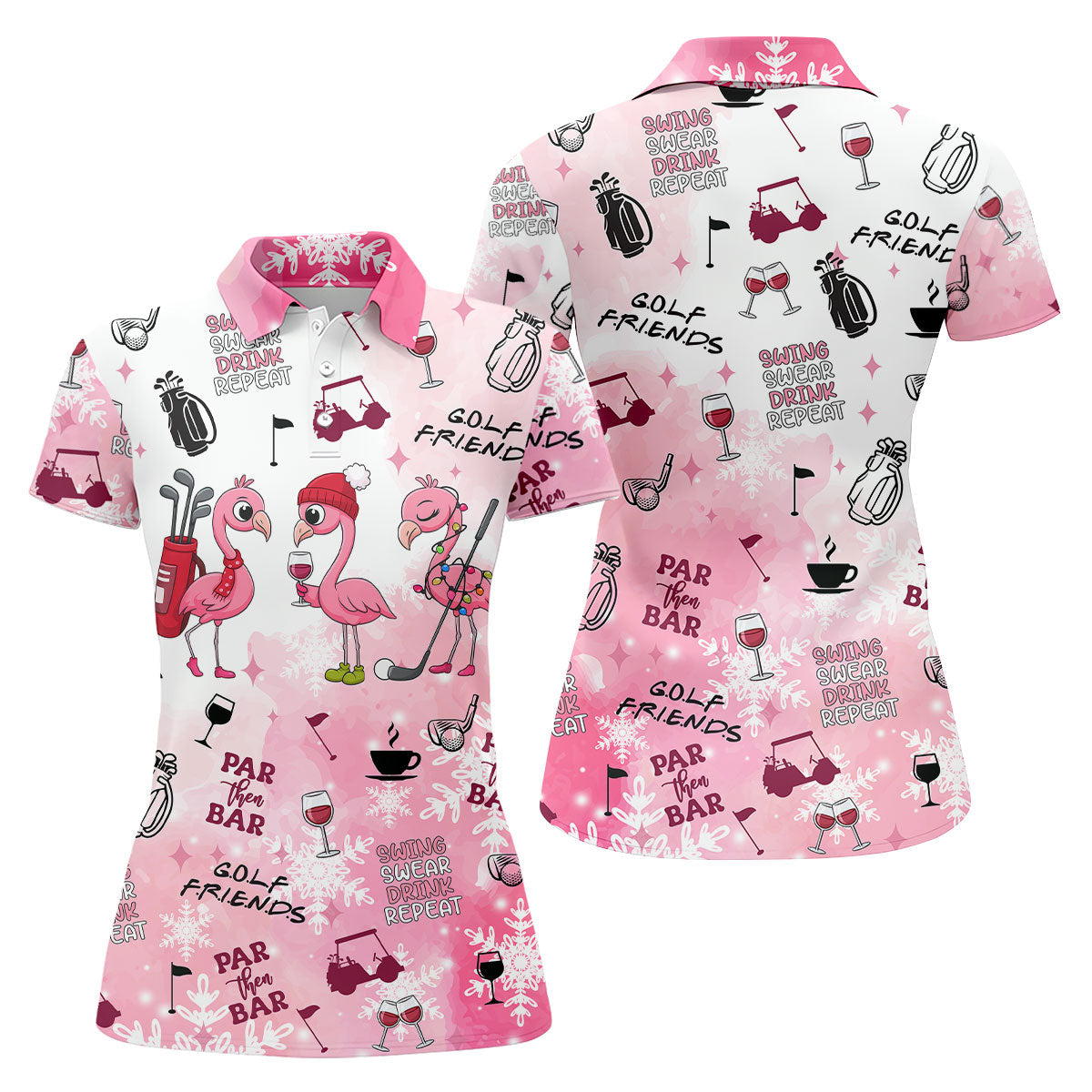 Golf Friends Par Then Bar Flamingo Golf Shirt, Women's Pink Golf Polo, Ladies Golf Shirts, Christmas Golf Shirt