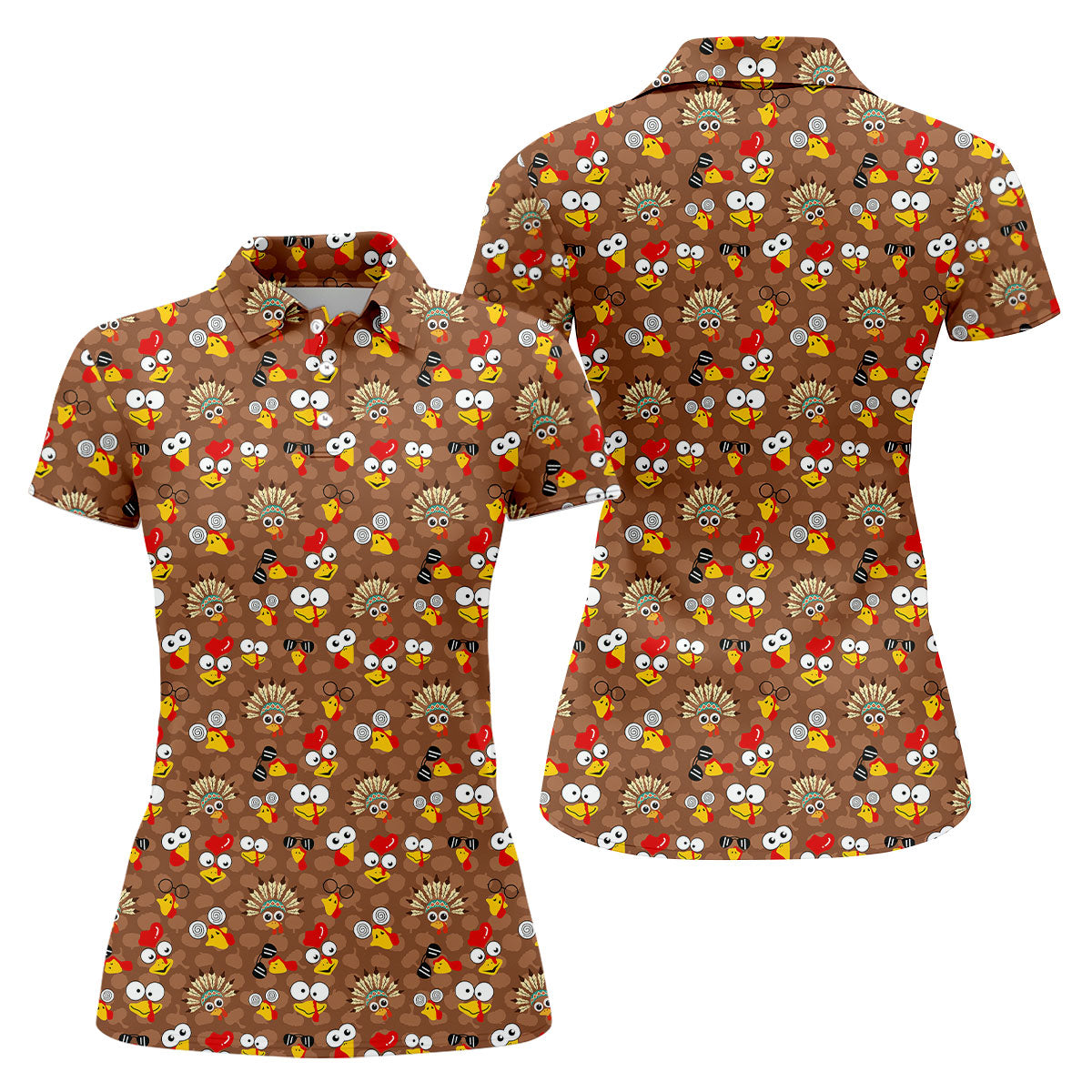 Turkey Thanksgiving Brown Golf Shirt, Fun Women's Golf Shirts, Ladies Golf Shirts, Cool Golf Gift
