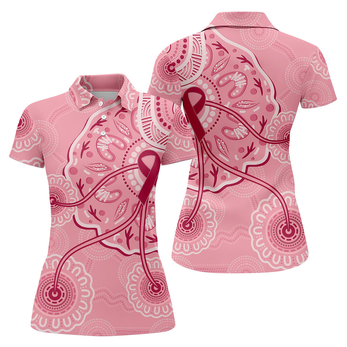 Australia Indigenous Pink Ribbon Women's Golf Shirt, Breast Cancer Awareness Shirt, Golf Shirts For Women
