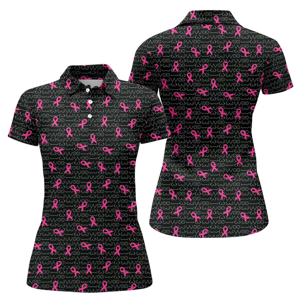 Black Golf Polo With Pink Ribbon, Women's Golf Polo ShirtBreast Cancer Awareness Shirt, Funny Golf Shirt